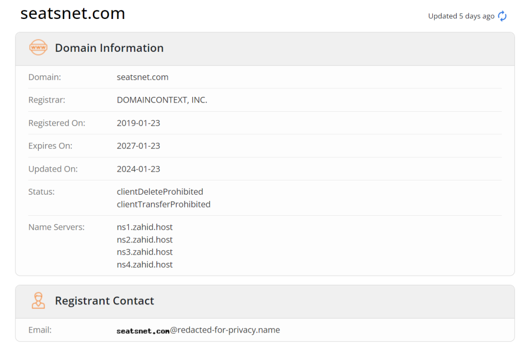 Seatsnet.com Registration Details