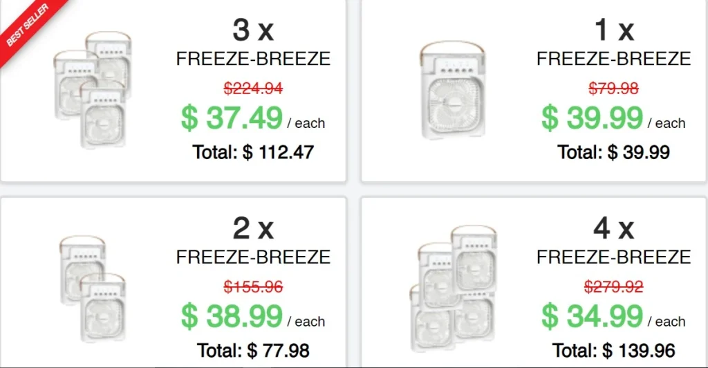 FreezeBreeze Portable AC pricing