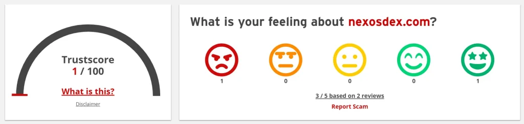 NexosDex.com ScamAdvisor Score