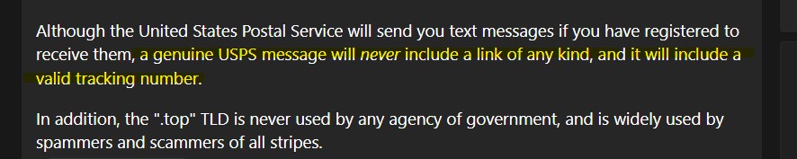 No Links in Genuine USPS Messages