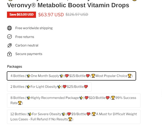 Veronvy Drops Pricing at Veronvy.com