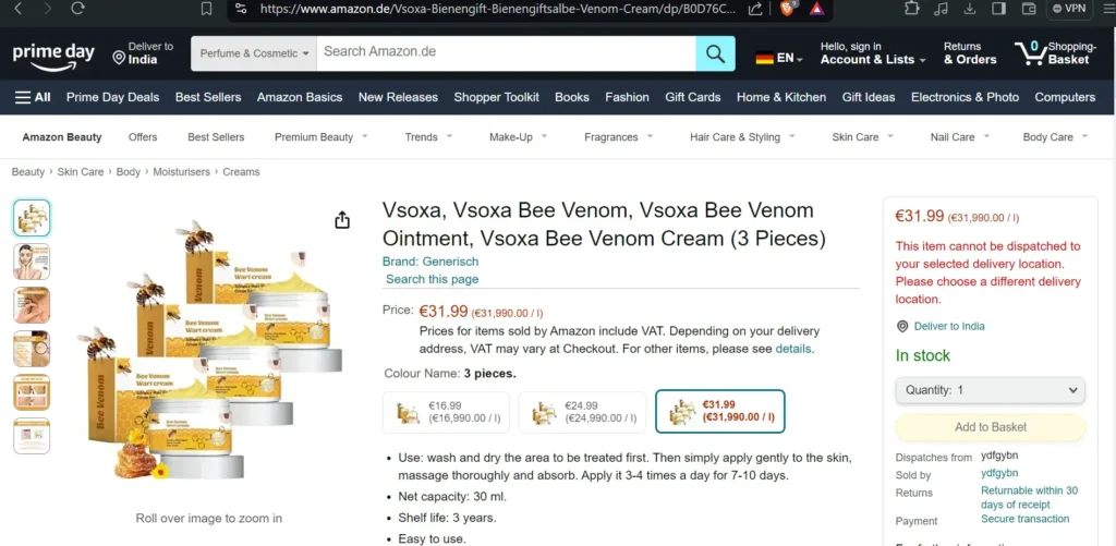 Vsoxa Bee Venom amazon