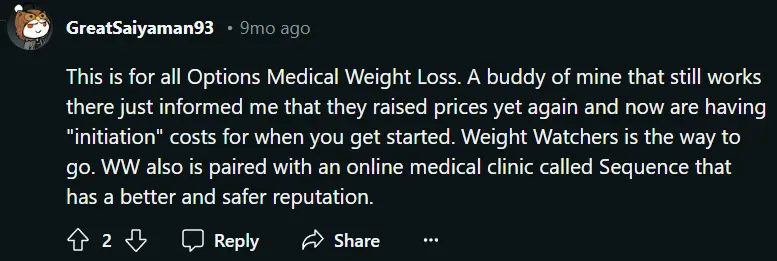 Cost of Options Medical Weight Loss