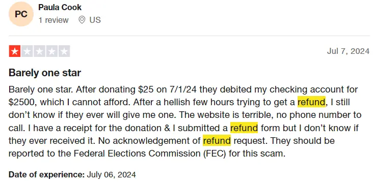 No Refund Policy ActBlue