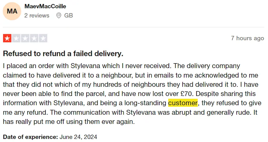 Poor Customer Service stylevana.com