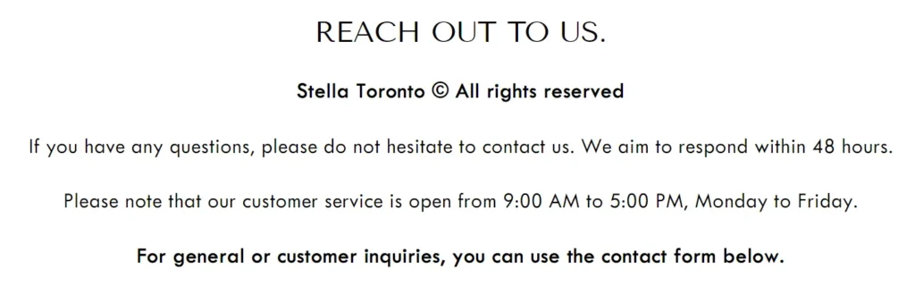 Stella Toronto Contact Us