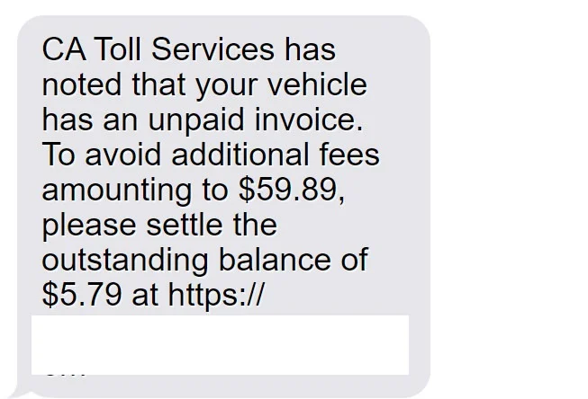 CA Toll Invoice Text