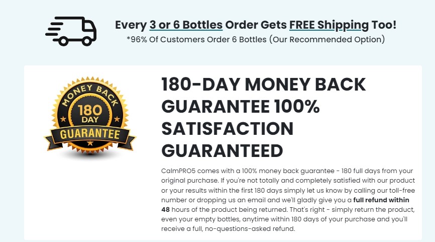 When looking at products like Calm Pro 5, you should watch out for warning signs. Here are some things to consider before buying:

No Proof of Clinical Testing: Calm Pro 5 makes big claims, but there’s no proof of scientific studies to back them up. Most reliable supplements show clinical tests or are supported by experts. Calm Pro 5 doesn’t provide this, which might make you question its effectiveness.

New Website: The Calm Pro 5 website was created in May 2024. A new website isn’t necessarily bad, but it might make you wonder if the company has enough experience to offer a good product.

Limited and Suspicious Reviews: There aren’t many reviews for Calm Pro 5. The few that exist seem overly positive or fake, which is a red flag. Real customer reviews help you trust a product, but Calm Pro 5 doesn’t have much reliable feedback yet.

Customer Service Issues: Some buyers have complained about slow responses and trouble getting refunds, even though the company promises a 180-day money-back guarantee. This lack of customer support is another concern.

Ingredient Transparency: Calm Pro 5 claims to be made of natural ingredients, but they don’t share the full list of what’s inside. If you care about what you put into your body, this lack of transparency might be worrying.

Our Opinion
Calm Pro 5 shows some red flags, like no scientific proof, limited reviews, and vague ingredient information. If you're thinking about trying this supplement, it might be better to look for one with a stronger reputation and more proven results. Always research carefully and talk to a doctor before using any health products.

What to Do If You Get Scammed?
If you buy Calm Pro 5 and think you've been scammed, here are some steps you can take:

Contact Customer Service: Try to reach out to the company first and explain the issue.
Request a Refund: If they offer a money-back guarantee, ask for a refund.
Report the Scam: Report the company to consumer protection agencies or websites that track scams.
Contact Your Bank: If you paid with a credit card, contact your bank to dispute the charge.
Leave a Review: Share your experience online to help others avoid the same problem.
Always be cautious when buying health supplements and do your research before making