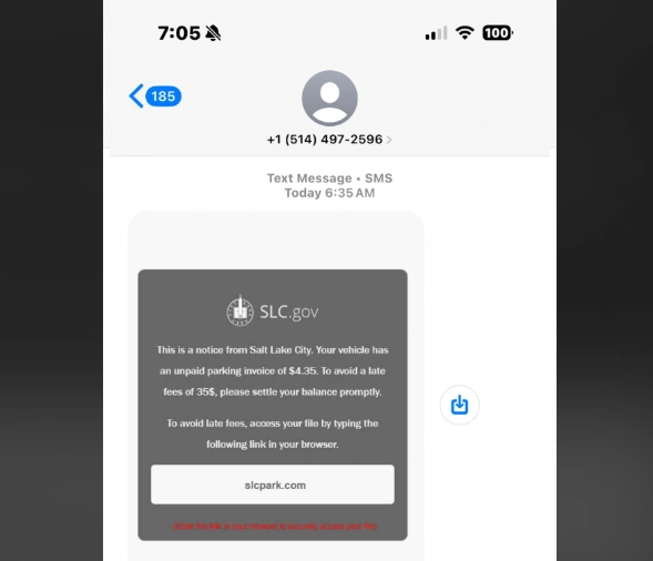 SLCPark.com Unpaid Parking Invoice Text Scam!